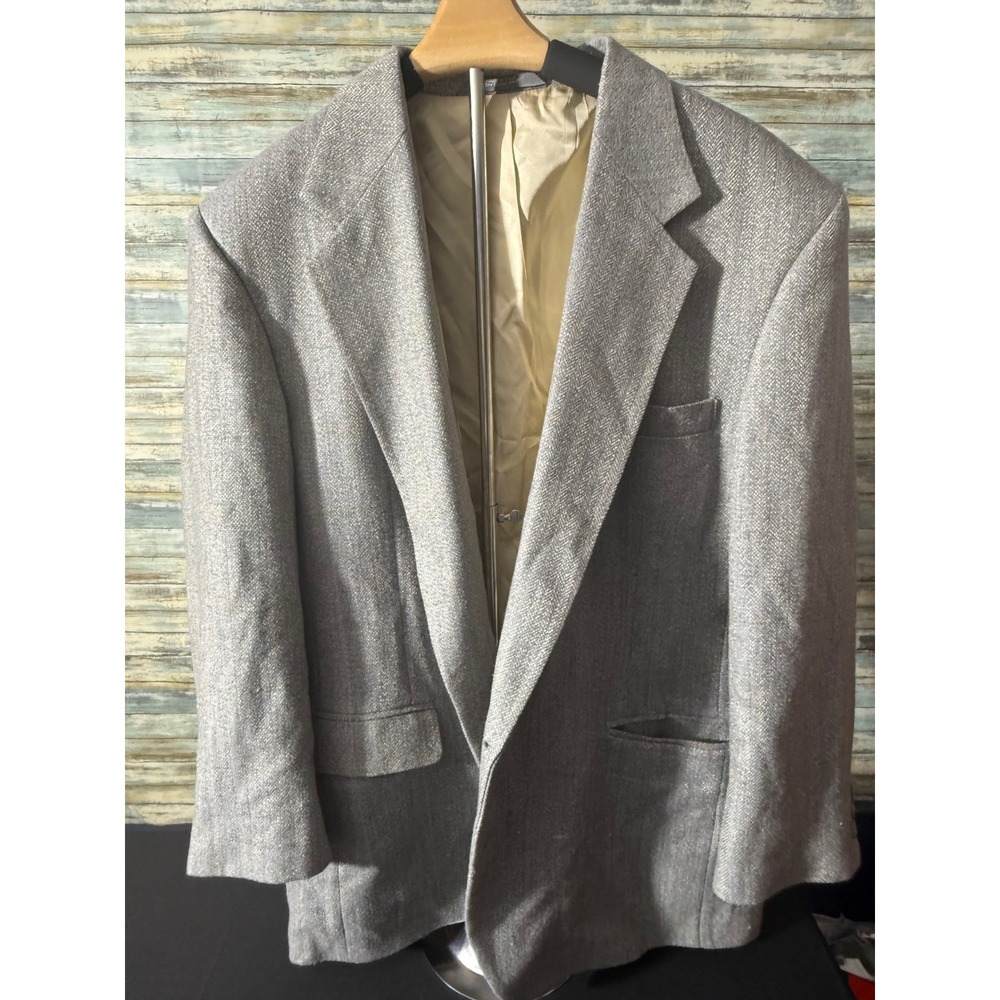 Haggar Gallery Blazer 46 Grey Excellent Herringbone Sport Coat Made in USA